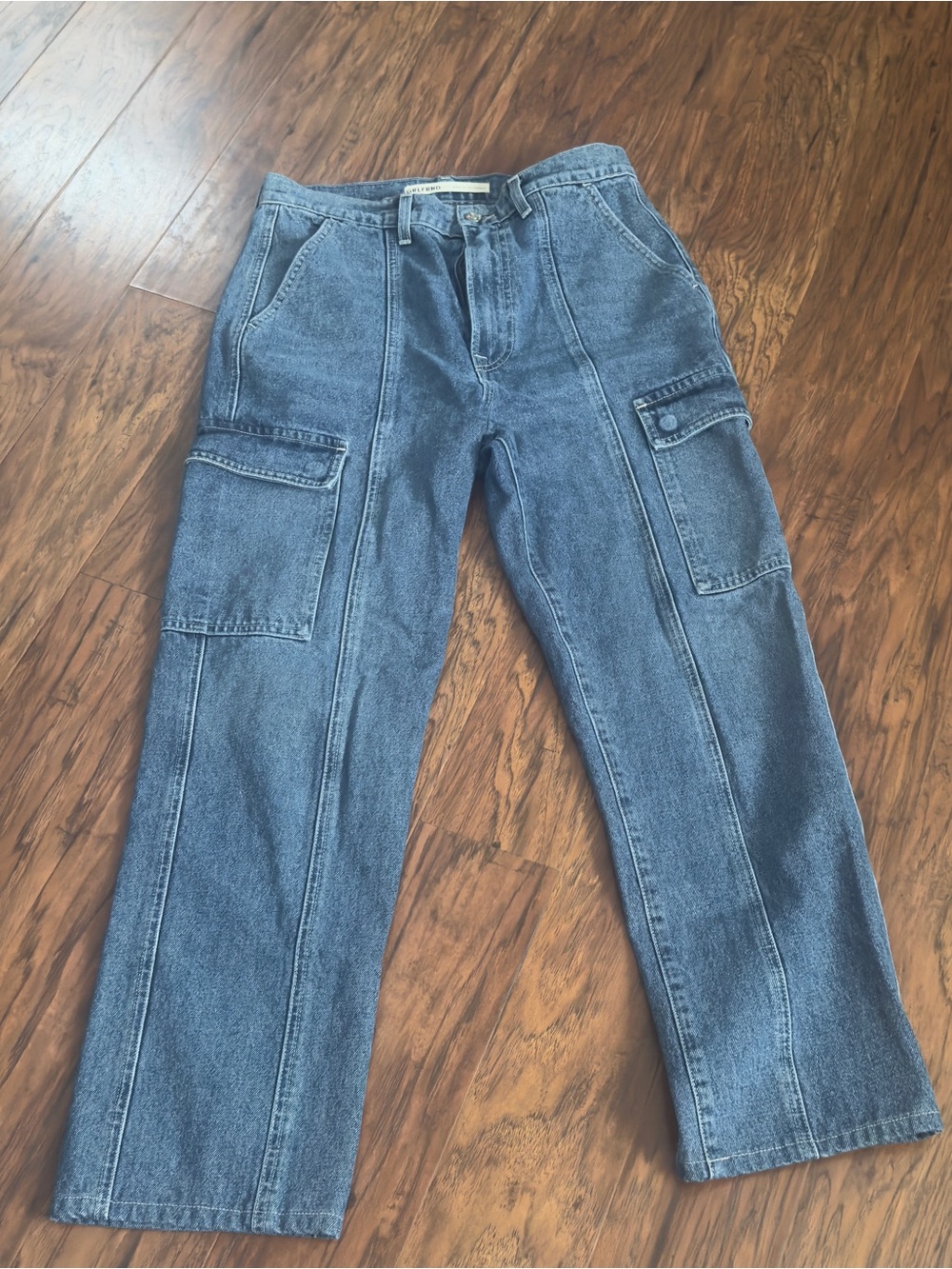High-Rise Cargo Straight-Leg Jeans - Blue - Picture 2 of 11